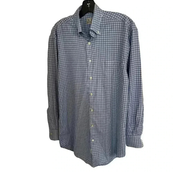 Peter Millar Shirt Mens Small Blue White Gingham Plaid Long Sleeve Button Down - Picture 1 of 8